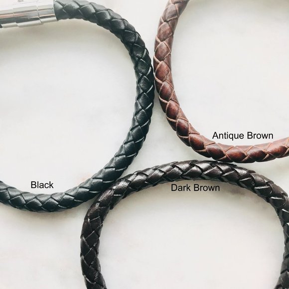 Braided Leather Bracelet with Magnetic Clasp - Picture 3 of 7